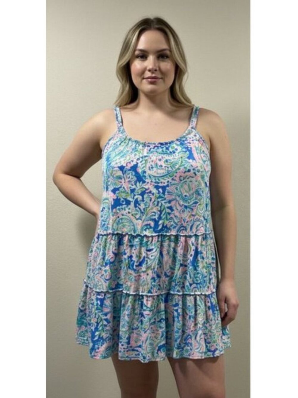 LILLY PULITZER Loro Swing Floral Royal/Pink Sleeveless Tier Mini Sun Dress XXL
